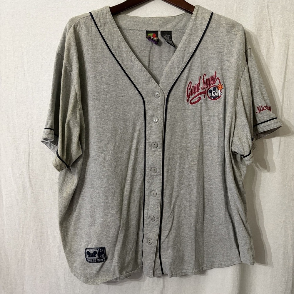 Disney Good Sport Mickey Mouse Button Up Jersey Women's 22W/24W‎ Vintage 90's